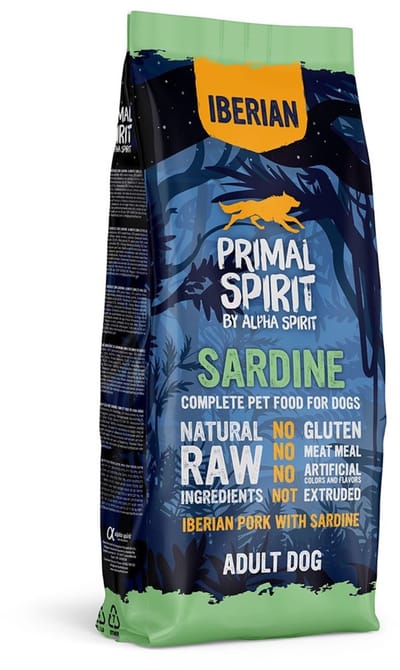 Primal Spirit - Droogvoer voor Honden - Iberische Sardine - Natuurlijk & Graanvrij - Ondersteunt Huid, Vacht & Energie - 12 kg