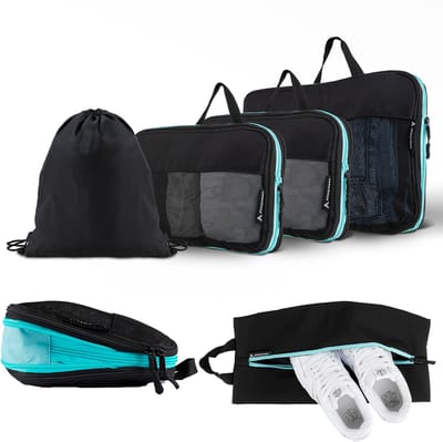 Atacama Premium Compressieverpakkingskubusset: Rits en dubbele zakken, Compressieverpakkingszakken voor rugzak en koffer - Zwarte set van 6