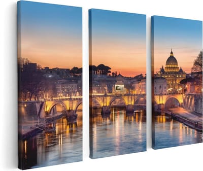 Artaza Canvas Schilderij Drieluik Engelenbrug in Rome bij Zonsondergang - 120x80 - Foto Op Canvas - Canvas Print