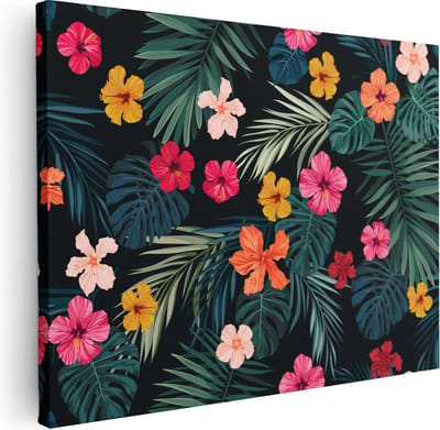 Artaza Canvas Schilderij Hibiscus - 40x30 cm - Klein - Wanddecoratie Bloemen Woonkamer - Muurdecoratie Botanisch - Kamer Accessoires