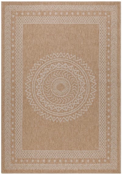 Vloerkleed Dhaka – Lichtbeige/Beige – Laagpolig met Levendig Design – Binnen en Buiten