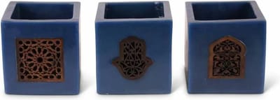 Safaary - Theelichthouder Kaars Blauw Ø 12 x 12cm-Poort patroon