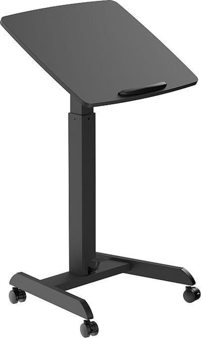Worktrainer - Mobispot Zwart - Hoogte 76 - 113 cm - Breedte 60 cm - Klein gasveer zit-sta bureau - Verrijdbare tekentafel - Lessenaar met Gasveer bediening