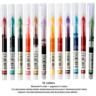12 Kleuren/Set Student School Kantoor Schrijfwaren Fijne Punt Gelpen Grote Inktcapaciteit Balpen Rechte Vloeibare Rollerball Pen