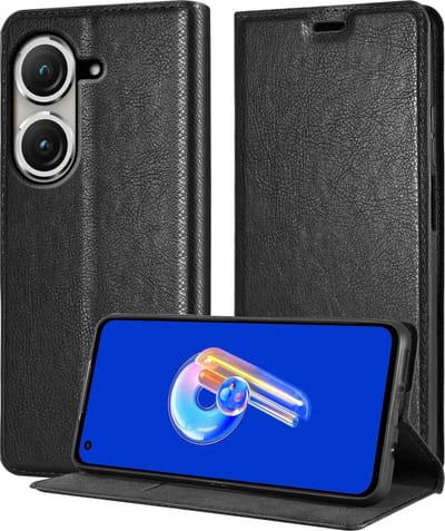 Cadorabo Hoesje geschikt voor Asus ZenFone 9 in ZWARTE NACHT - Beschermhoes met magnetische sluiting, standfunctie en kaartvakje Book Case Cover Etui