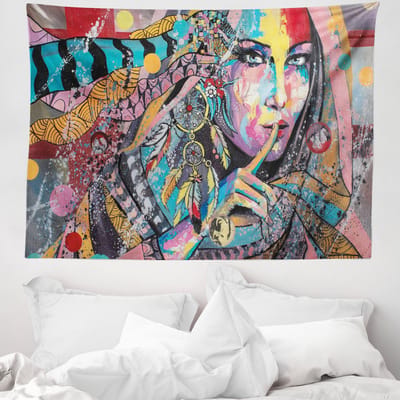 ABAKUHAUS Modern kunsttapijt en sprei, fantasieportret, 150 x 110 cm, veelkleurig