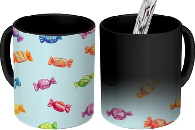 Magische Mok - Foto op Warmte Mokken - Koffiemok - Blauw - Patroon - Snoep - Magic Mok - Beker - 350 ML - Theemok