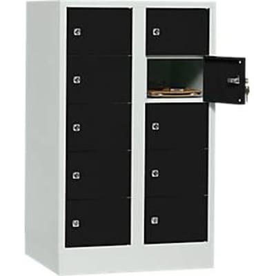 Lockerkast, plaatstaal, deuraanslag rechts, cilinderslot, 10 vakken, B 600 x H 965 mm, lichtgrijs RAL 7035/gitzwart RAL 9005