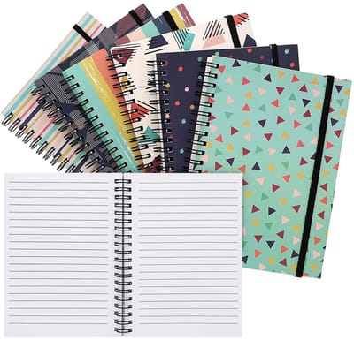 Dailygoods- Spiraalnotebooks 6 Pack - Grafische Prints - Draagbaar Ontwerp - Dagboek/Schetsboek - Elastische Sluiting - Hoge Kwaliteit - Notitieboeken
