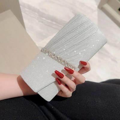 Pochette à paillettes argentées pour femme, sac de soirée, enveloppe, mode, élégant, long, sac à main, chaîne, sacs à bandoulière, sac à main de fête de mariage gray