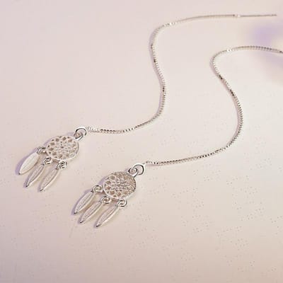 Nouvelle Mode Boucles d'Oreilles Chaîne en Argent Sterling 925 Pour Femmes Attrape-Rêves Longue Pendentif Oreille Ligne Boucle d'Oreille Bijou Cadeau Brincos beige