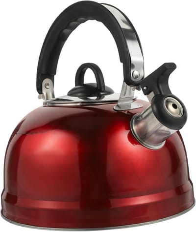 Waterkoker Kookplaat - Theeketel Fornuis - Koffie Thee Zetten - Fluitend Signaal - 3 Liter Capaciteit - Rood