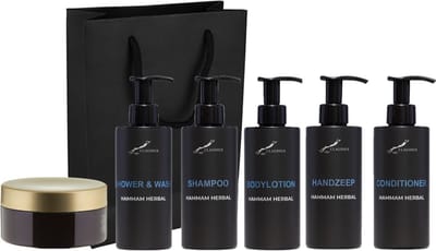 Compleet pakket Hammam Herbal - Shower & Wash + Shampoo + Bodylotion + Handzeep + Conditioner + Scrubzout 300 gram - 300 ml per fles - complete set van 6 stuks - met luxe gift tas - cadeau - giftset voor hem en haar