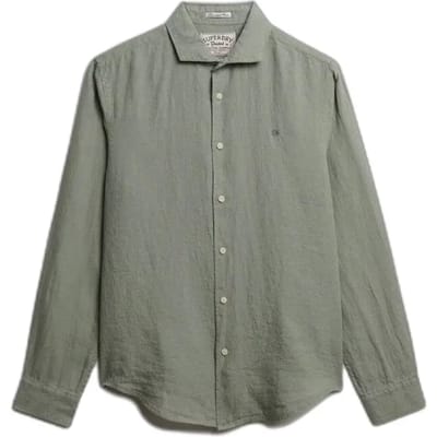 Superdry Riviera Linnen Overhemd met Lange Mouwen Green Grootte: S