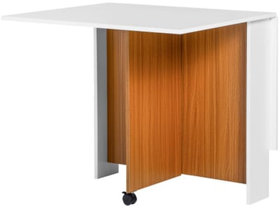 Eettafel 120 x 80B x 73 cm of 80 x 67,5 x 73 cm (uitgevouwen afmetingen), 80 x 15 x 73 cm (opgevouwen afmetingen), wit, multiplex, tafel, eetkamertafel, inklapbaar ontwerp, met wielen, verplaatsbaar, ruimtebesparend, geschikt voor keuken en eetkamer