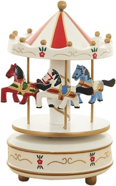 Muziekdoos Houten Paard - Draaiende Carrousel - Decoratie Muziek - Met de hand beschilderd