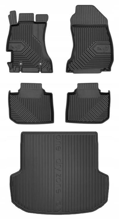 Frogum Voordeelset - Premium Automatenset No.77 + Dry Zone Kofferbakmat - Geschikt voor Subaru Levorg Kombi (2014-2020) - Zonder verstelbare laadvloer - TPE Rubber - Zwart