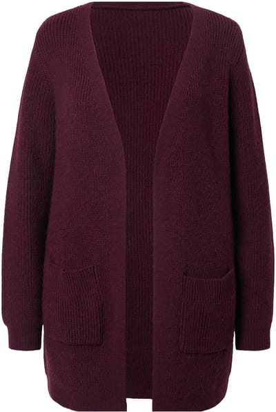 Ulla Popken - Dames - Lang vest knoopsluiting V-hals lange mouwen - Pruim - Maat 42+