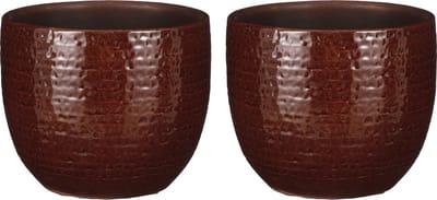 Mica Decorations Plantenpot/bloempot - 2x - terracotta - kastanje bruin - flakes - D14/H12 cm