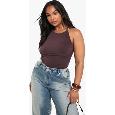 boohoo Dames PLUS TOP MET GOUDE AFWERKING DETAIL | Chocoladebruin | Maat: 50