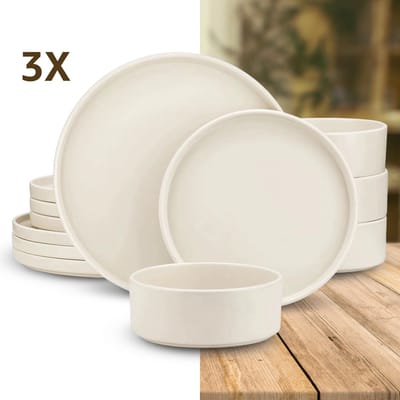 Luxe Serviesset – 36 delig – 12 persoons – Steengoed - Bordenset – Dinner platen – Dessertborden - Kommen - Crème Wit