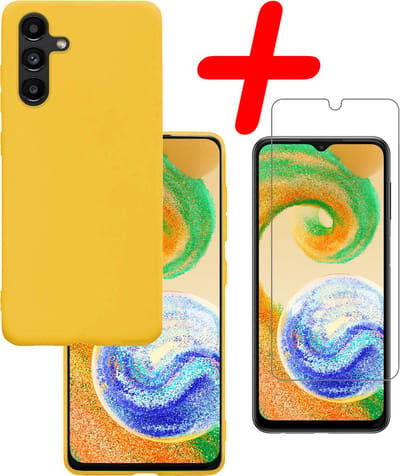 Hoesje Met Screenprotector - Geschikt voor Samsung Galaxy A04s - Sterk & Shockproof - Back Cover - Siliconen Case - Telefoon Hoes - Geel