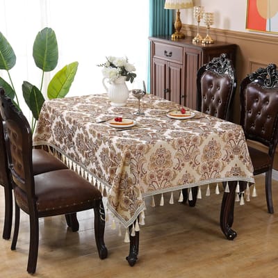 Nieuw Europees Stijl Paleis Tafelkleed Geborduurd Jacquard Tafelkleed Kwastje Chinees Hoge Dichtheid Satijnen Retro Tafelkleed 60*60
