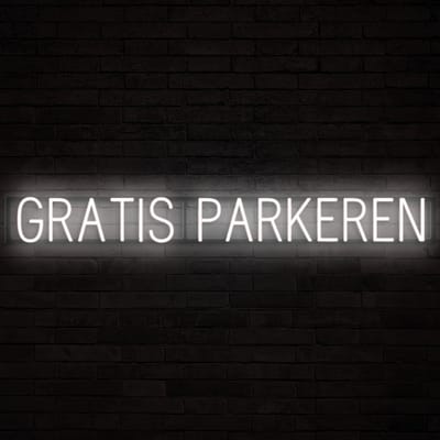 GRATIS PARKEREN - Lichtreclame Neon LED bord verlicht | SpellBrite | 134,75 x 16 cm | 6 Dimstanden & 8 Lichtanimaties | Reclamebord neon verlichting