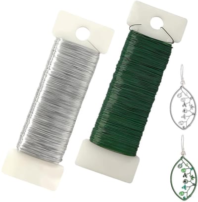 Dailygoods- Bloemistendraad 50 m - 2 Rollen - Knutseldraad - Kransmaakbenodigdheden - Gegalvaniseerd Staaldraad - Zilver/Groen