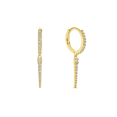 New Bling 9NBG-0770 Gouden Oorringen met Hangertje - Oorbellen - Zirkonia - 14 Karaat - 12mm Doorsnee - 1,7mm Breed - Pegel - 14x2,3mm - Scharnier - Goud