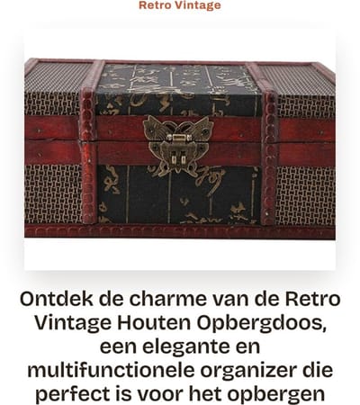 Dailygoods- Opbergdoos Klein - Vintage Houten Sieraden Organizer - Decoratieve Schatkist - Milieuvriendelijk Hout - Chinese Stijl - 23 x 16 x 9,8 cm - Sieradenbox