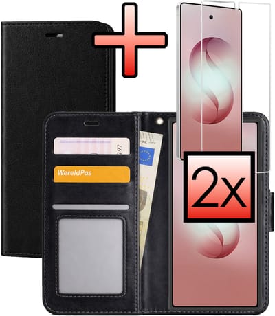 Hoesje - Met 2x Screenprotector - Geschikt voor Samsung Galaxy S26 Ultra - Luxe Pasjeshouder - Bookcase Portemonee - Flip Case - Kunstleer Book Case - Flipcase Hoes - Book Cover - Walletcase - Portemonneehoes - Zwart