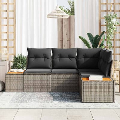 vidaXL - Tuinbank - Set - 4 - st - 4-Aantal - zitplaatsen - Grijs - Polyrattan