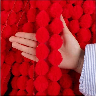 Mini Faux Fur Pompons en Fluffy Pompoms voor DIY Decoratie, 10m Lint voor Gordijnen en Kussens in Rood