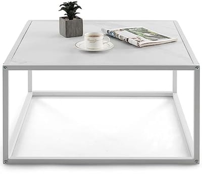 Vierkante salontafel met marmerlook en stalen poten - 70 x 70 x 40 cm