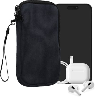 kwmobile Telefoontasje voor XL - 6,7/6,8" Hoesje - Van Neopreen en Ribfluweel - Mobieltasje 17,2 x 8,4 cm - Smartphone tasje in marineblauw