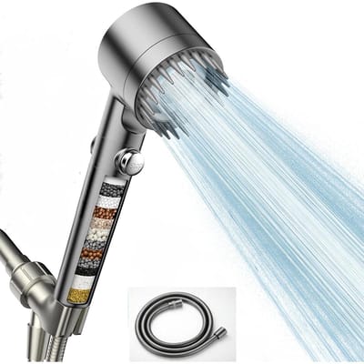 QTTVBTNA – 1 Stuk Douchekop – handdouche met meerdere straalstanden – Douchekop hoge druk – waterbesparende douchekop met aan/uit schakelaar – afneembare douchekop voor badkamer en huisdieren wassen – douche accessoire – Grijs