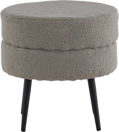 Venture - Home - Poef - Pot - 40x40x40 - cm - teddystof - zwart - en - grijs