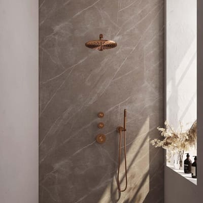 Brauer Copper Carving Thermostatische Regendoucheset Inbouw - Hoofddouche 30 cm - Rechte Wandarm - Handdouche Staaf - Doucheslang - Wandaansluitbocht