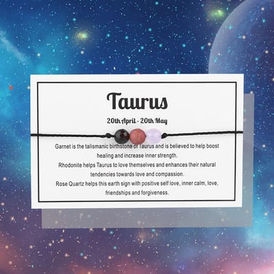 Bixorp Stier / Taurus Sterrenbeeld Armband - Cadeau Armbandje met Edelstenen Kralen - Granaat, Rhodoniet & Rozenkwarts