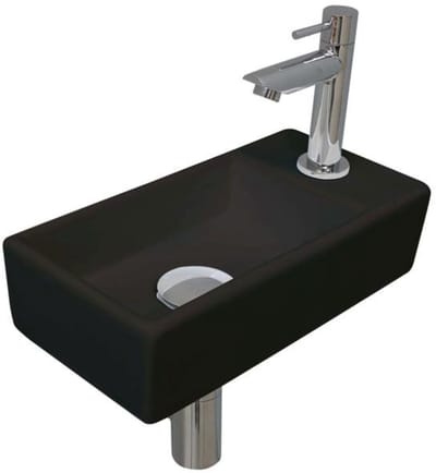 INK - Fonteinpack Porselein Rechts incl. Fonteinkraan - Design Sifon - Design Plug en Montageset - 360x180x90 Mm - Mat Zwart/chroom