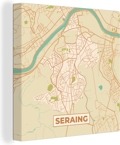 Canvas Schilderij Vintage - Kaart - Seraing - Plattegrond - Stadskaart - 20x20 cm - Wanddecoratie