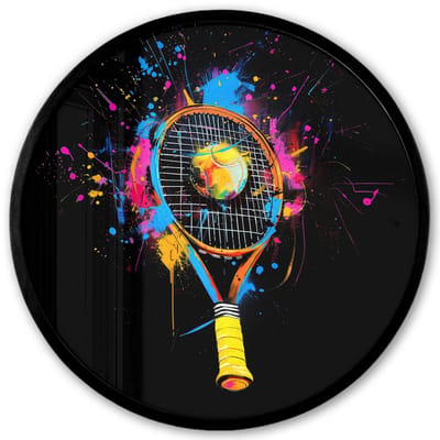 Poster in lijst Rond - Fotolijst 40x40 cm - Posters - Graffiti - Sport - Tennis - Raket - Bal - Ronde posterlijst zwart - Decoratie - Wanddecoratie woonkamer - Muurdecoratie slaapkamer