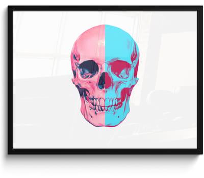 Poster in lijst - Fotolijst 80x60 cm - Posters - Schedel - Grafisch - Roze - Verdeeld - Posterlijst zwart - Decoratie - Wanddecoratie woonkamer - Muurdecoratie slaapkamer