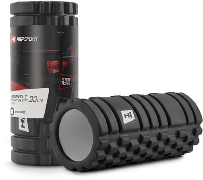 Hop-Sport Fasciarol HS-A033YG – Trainingsrol met Massagolven 33 x 14 cm voor Spierregeneratie – Middelhard – Zwart