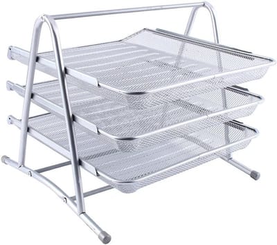 Stapelsgewijze Documententas, 3-laags, Perfect voor Kantoorbenodigdheden en Documenten, Zilver, 36 x 31 x 26.5 cm, Opbergoplossing voor Thuis en Werk