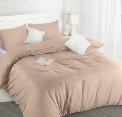 Famanu Dekbedovertrek Set - Zachte Microvezel Dekbedovertrek 200x200cm met Kussenslopen 50x75cm - Beddengoed Dekbedovertrek Set - Beige