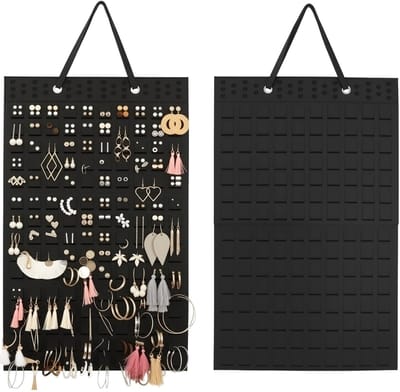 sieradenhouder om op te hangen, oorbelhouder van vilt voor vrouwen en meisjes, inklapbare sieradenstandaard voor ringen, halskettingen, armbanden, zwart, 57 x 35 cm