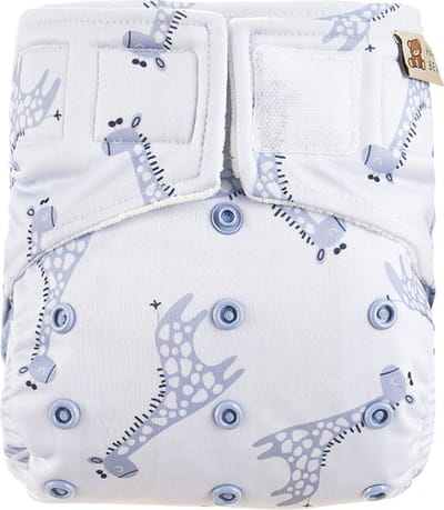 HappyBear | All In One wasbare luier - Blue Giraffe | One Size - 4kg t/m 15kg | Te gebruiken vanaf geboorte tot zindelijkheid | Dubbele lekgoten - minder kans op lekkages | Handige klittenbandsluiting