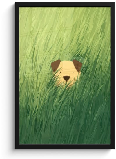 Poster in lijst - Fotolijst 40x60 cm - Posters - Hondje - Gras - Oren - Bruin - Posterlijst zwart - Decoratie - Wanddecoratie woonkamer - Muurdecoratie slaapkamer - Kerstversiering - Kerstdecoratie voor binnen - Kerstmis